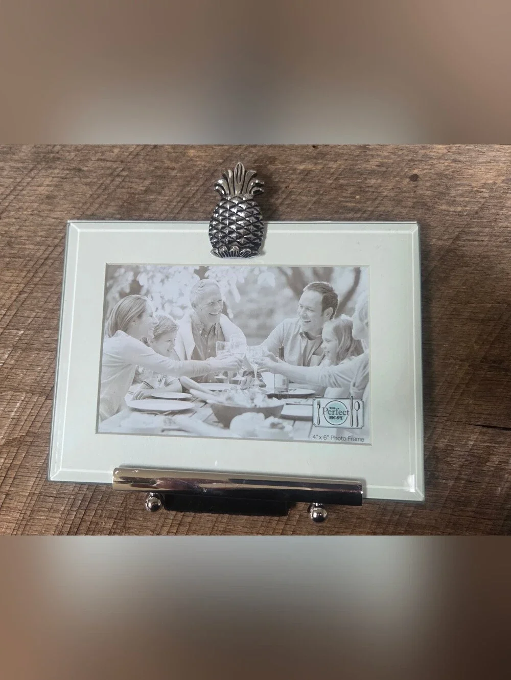 The Perfect Host Glass & Silver Photo Frame features a Silver Pineapple ~ Bin Q